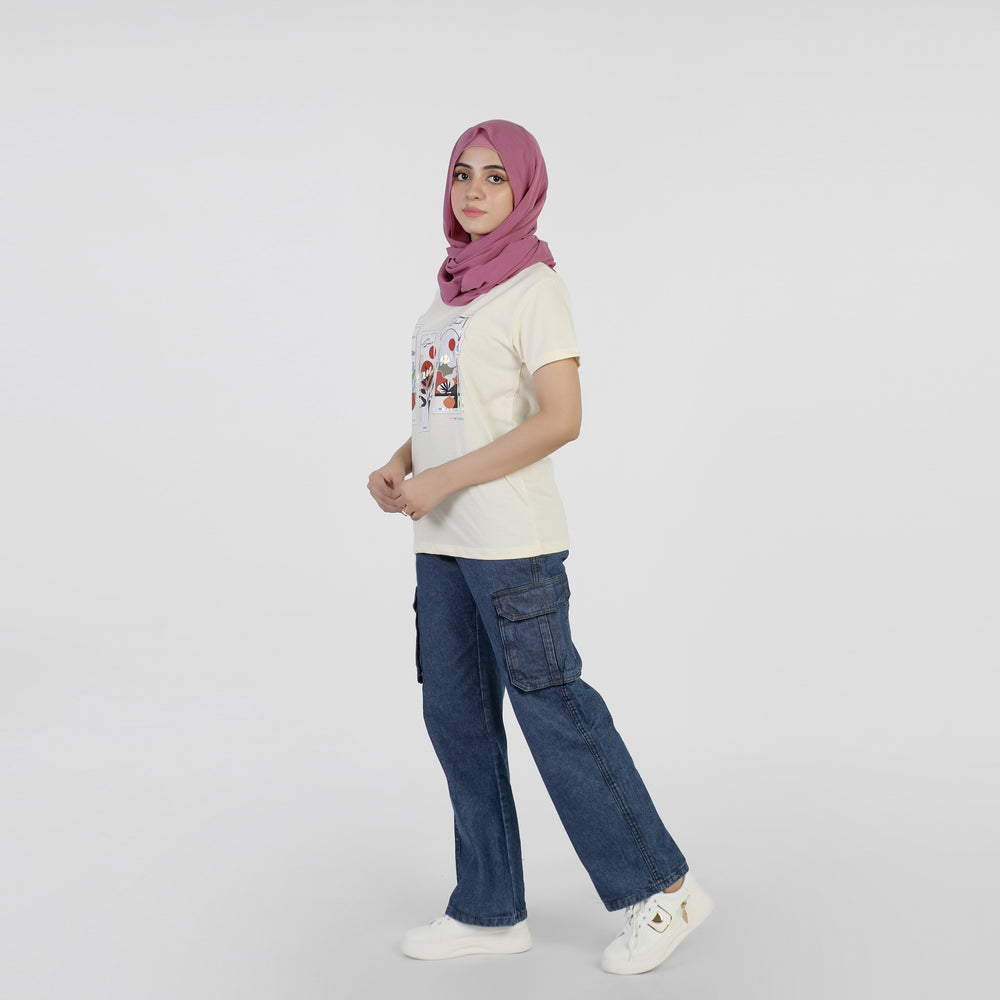 Valuable Women's Half Sleeves T-Shirt - Cream, Women T-Shirts & Tops, Chase Value, Chase Value