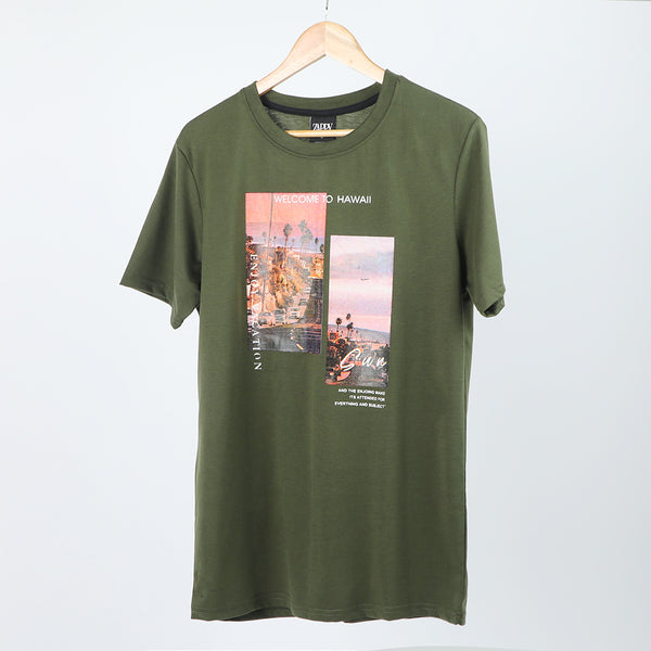 Men's Half Sleeves Printed T-Shirt - Sea Green