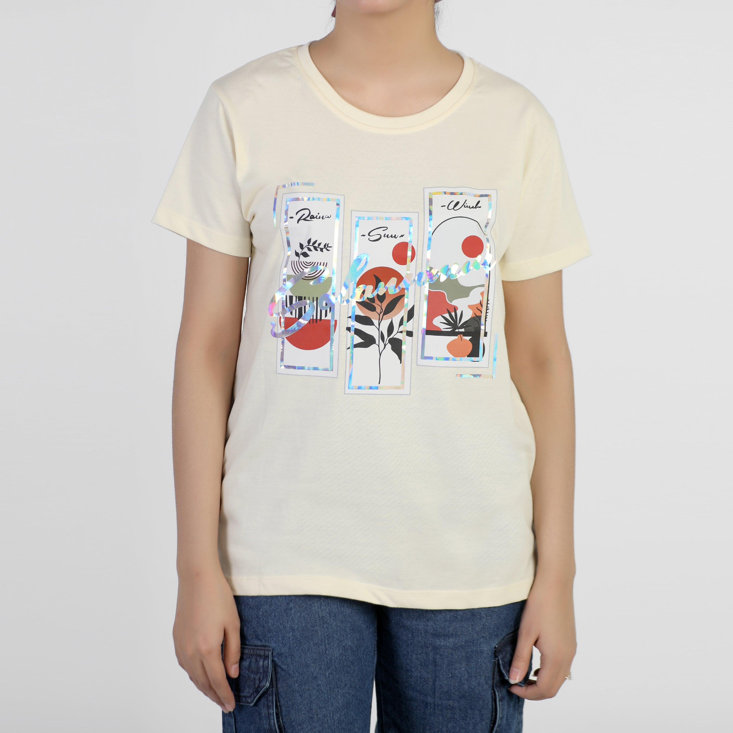 Valuable Women's Half Sleeves T-Shirt - Cream, Women T-Shirts & Tops, Chase Value, Chase Value