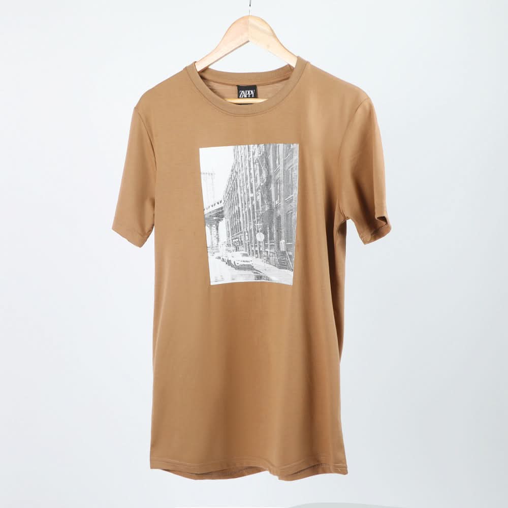 Men's Half Sleeves Printed T-Shirt - Brown, Men's T-Shirts & Polos, Chase Value, Chase Value