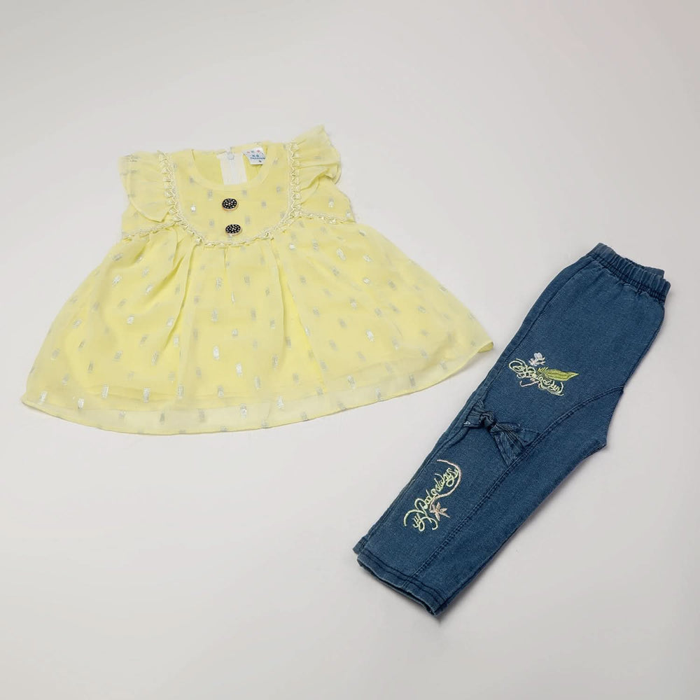 Girl's Half Sleeves Pant Suit - Yellow, Girls Suits, Chase Value, Chase Value