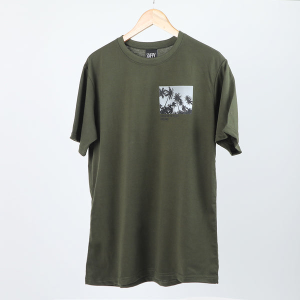 Men's Half Sleeves Printed T-Shirt - Olive Green