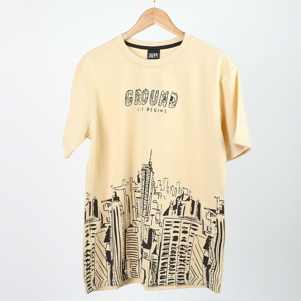 Men's Half Sleeves Printed T-Shirt - Cream, Men's T-Shirts & Polos, Chase Value, Chase Value