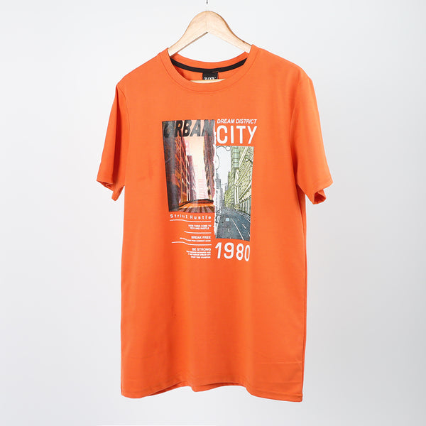 Men's Half Sleeves Printed T-Shirt - Orange