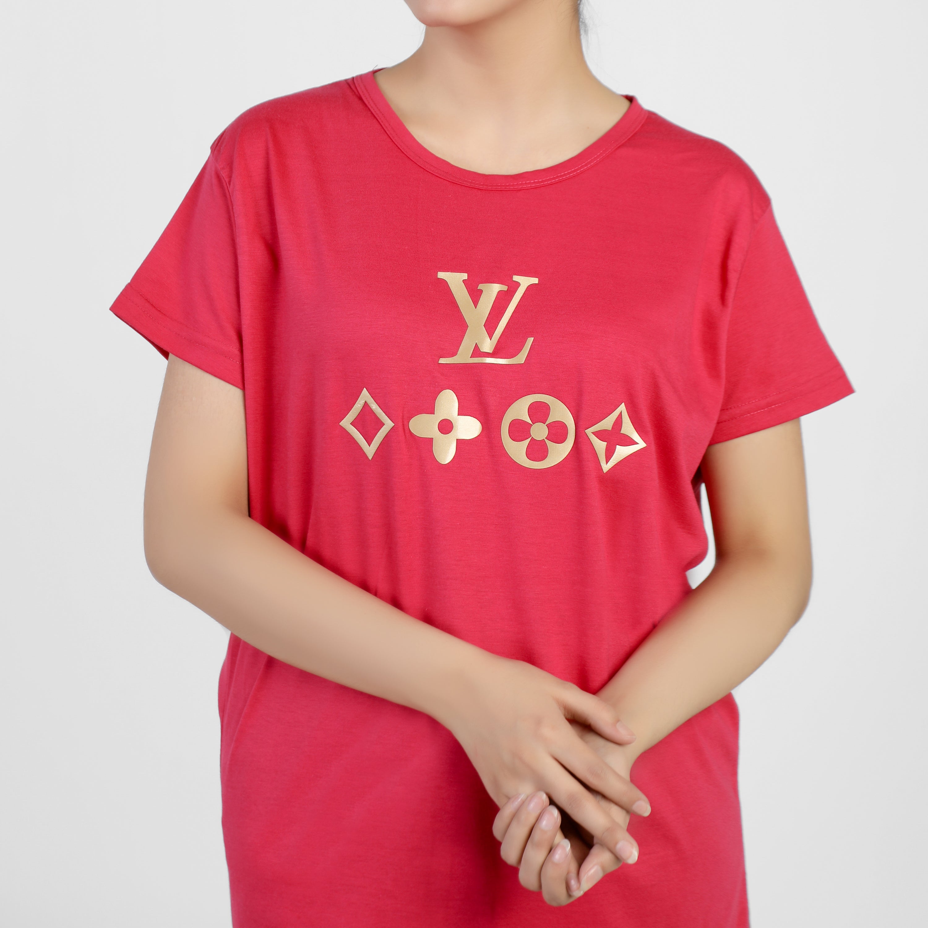 Women's Printed Half Sleeves T-Shirt - Dark Pink, Women T-Shirts & Tops, Chase Value, Chase Value