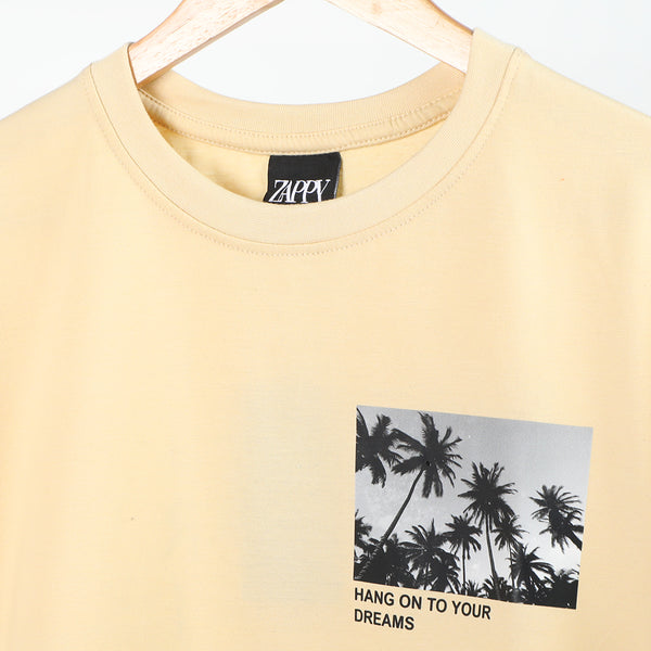 Men's Half Sleeves Printed T-Shirt - Cream