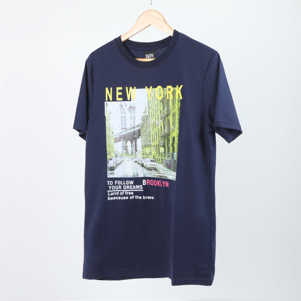 Men's Half Sleeves Printed T-Shirt - Navy Blue