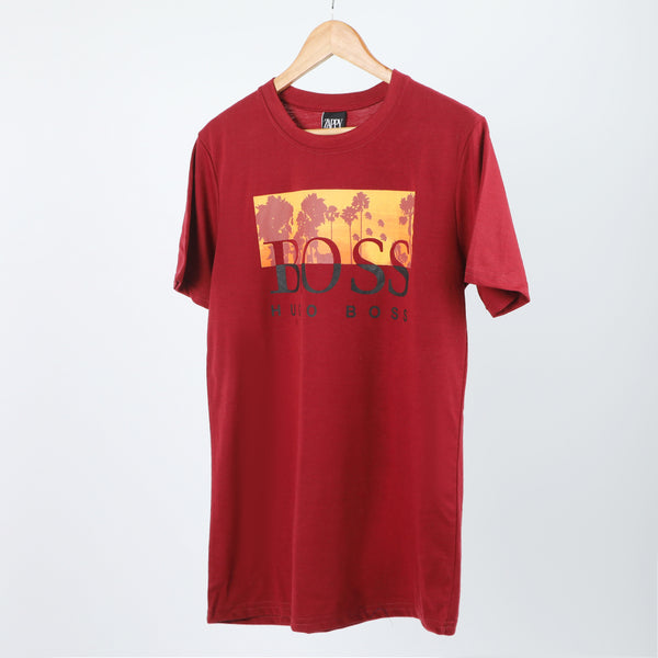 Men's Half Sleeves Printed T-Shirt - Maroon