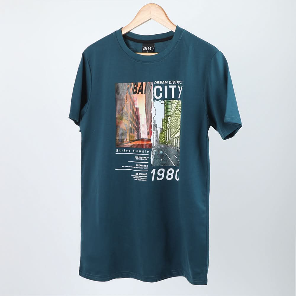 Men's Half Sleeves Printed T-Shirt - Steel Blue, Men's T-Shirts & Polos, Chase Value, Chase Value