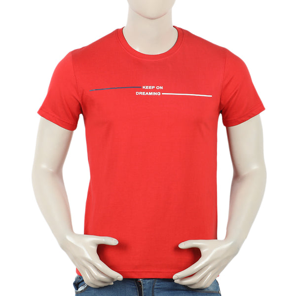 Eminent Men's Round Neck Half Sleeves Printed T-Shirt - Samba Red