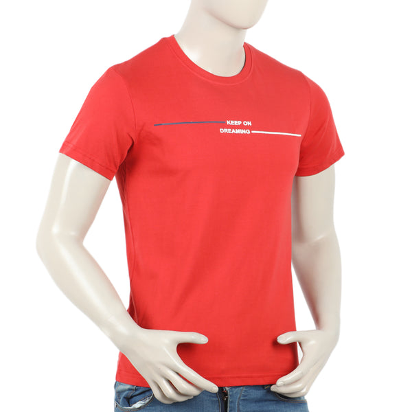 Eminent Men's Round Neck Half Sleeves Printed T-Shirt - Samba Red