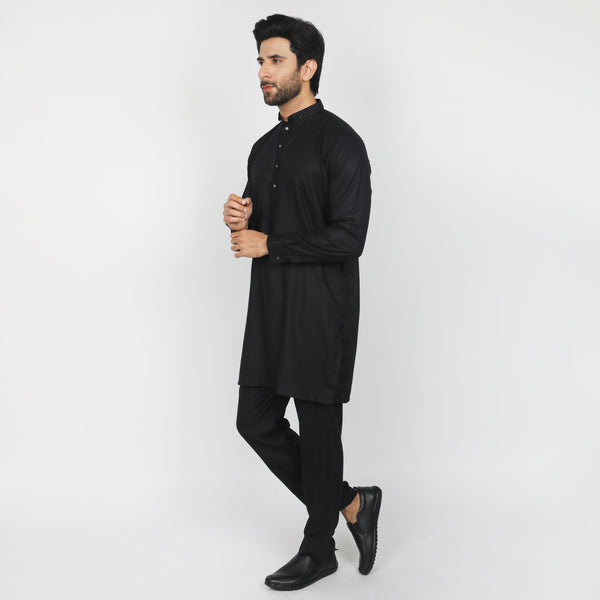 Eminent Men's Trim Fit Kurta Pajama - Black