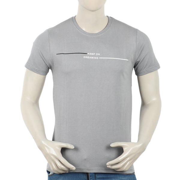 Eminent Men's Round Neck Half Sleeves Printed T-Shirt - Frost Grey