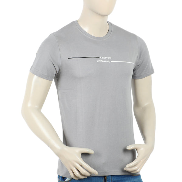 Eminent Men's Round Neck Half Sleeves Printed T-Shirt - Frost Grey