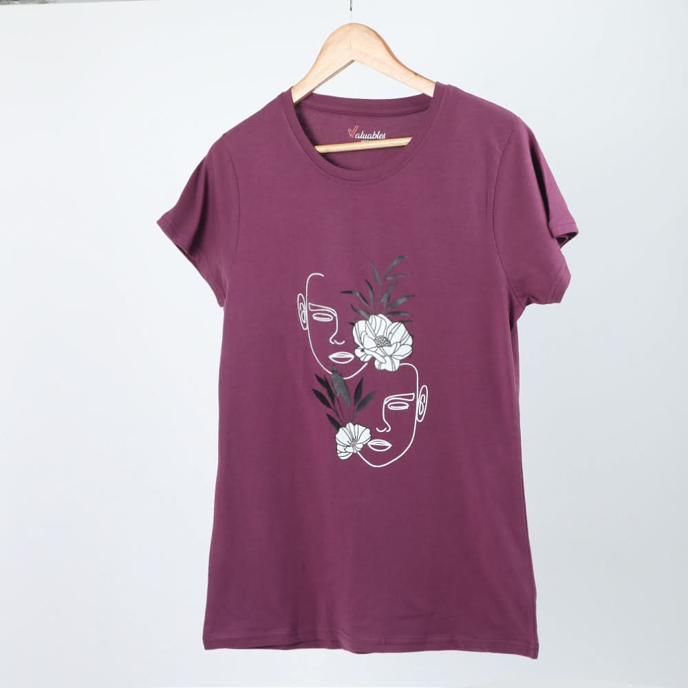 Women's Printed Half Sleeves T-Shirt - Purple, Women T-Shirts & Tops, Chase Value, Chase Value