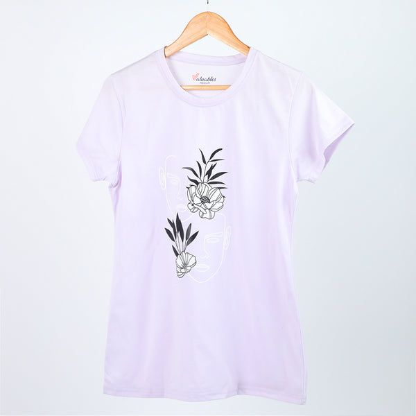 Women's Printed Half Sleeves T-Shirt - Light Purple, Women T-Shirts & Tops, Chase Value, Chase Value