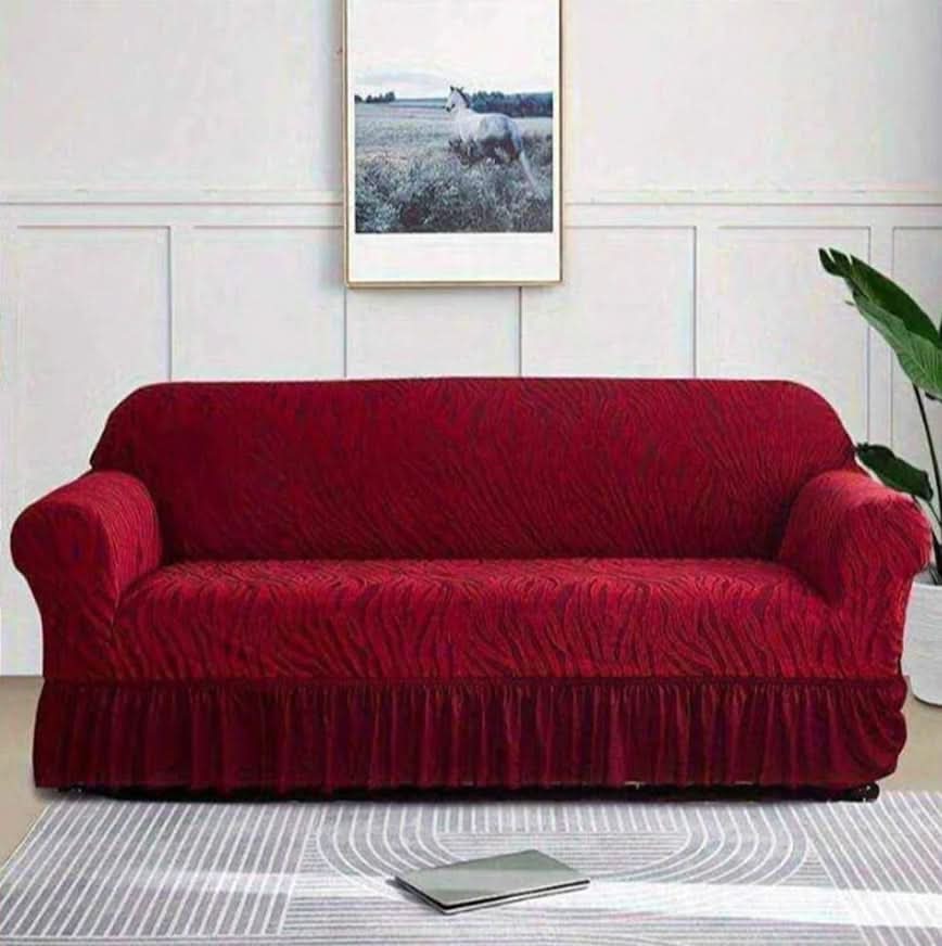 Zebra Velvet Sofa Covers (5 Seater) - Maroon, Sofa Cover, Chase Value, Chase Value
