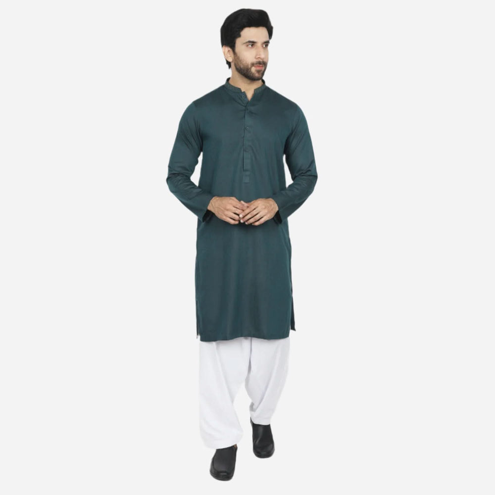 Men's Slim Fit Embroidered Kurta - Teal, Men's Kurtas, Chase Value, Chase Value