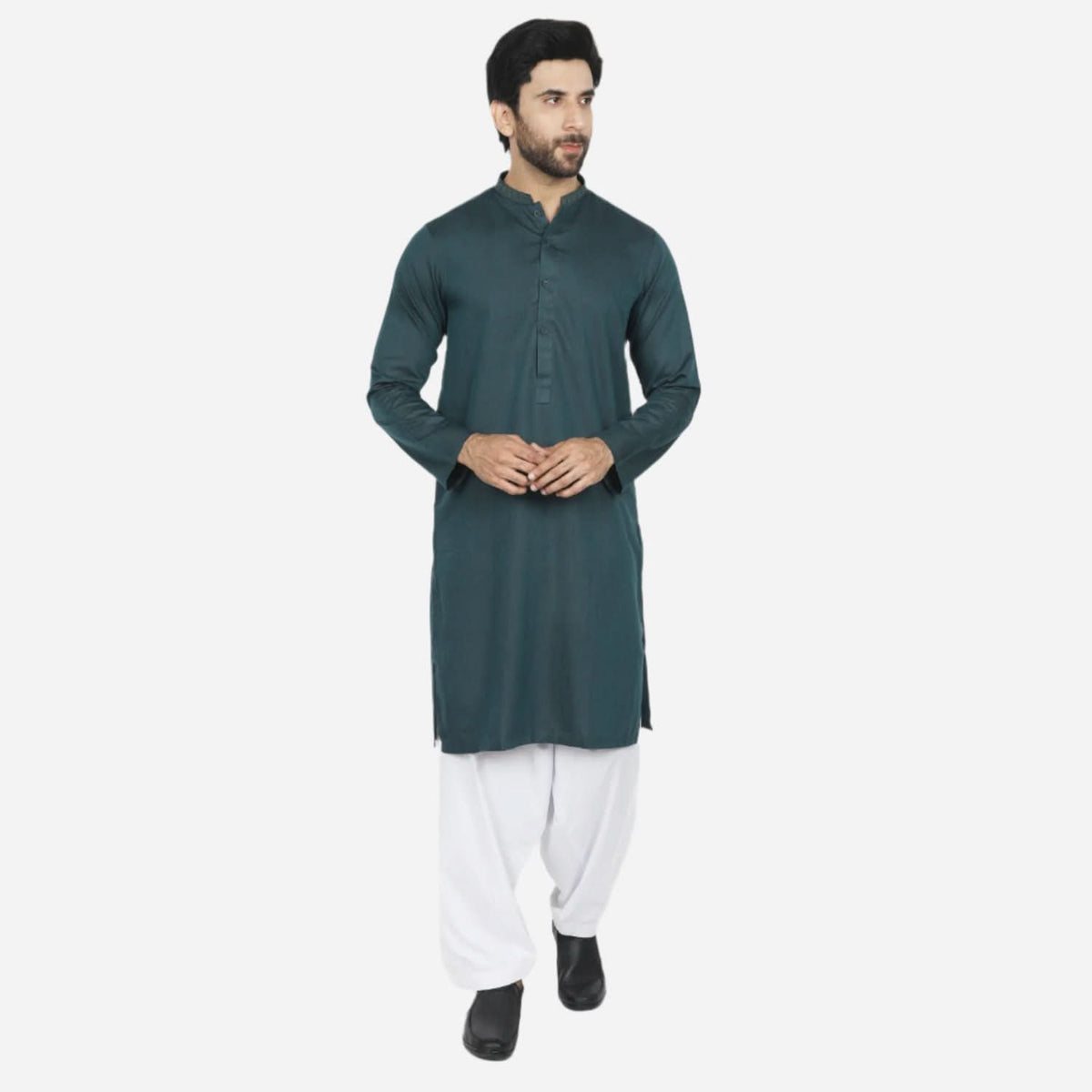 Men's Slim Fit Embroidered Kurta - Teal, Men's Kurtas, Chase Value, Chase Value