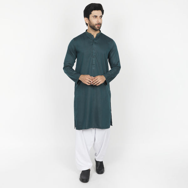 Men's Slim Fit Embroidered Kurta - Teal