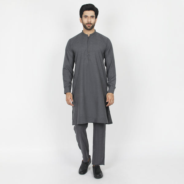 Eminent Men's Embroidered Kurta Pajama Suit - Charcoal