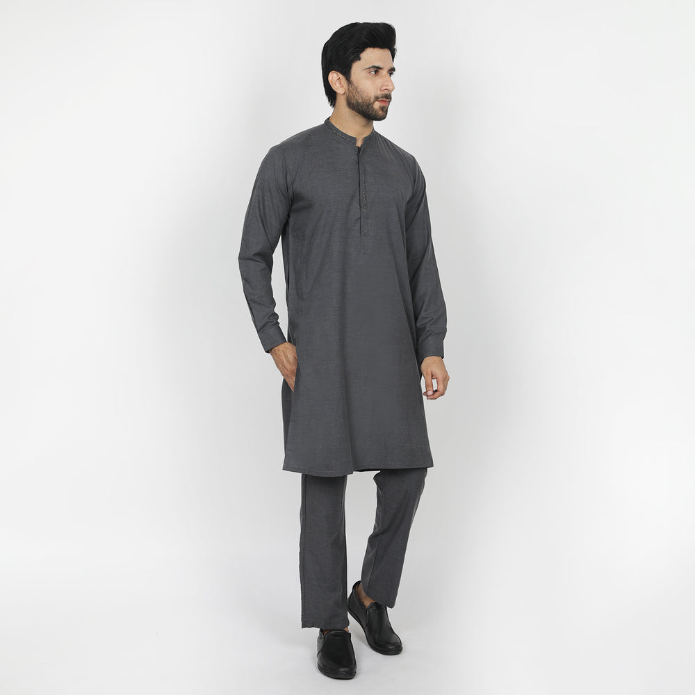 Eminent Men's Embroidered Kurta Pajama Suit - Charcoal, Men's Shalwar Kameez, Eminent, Chase Value