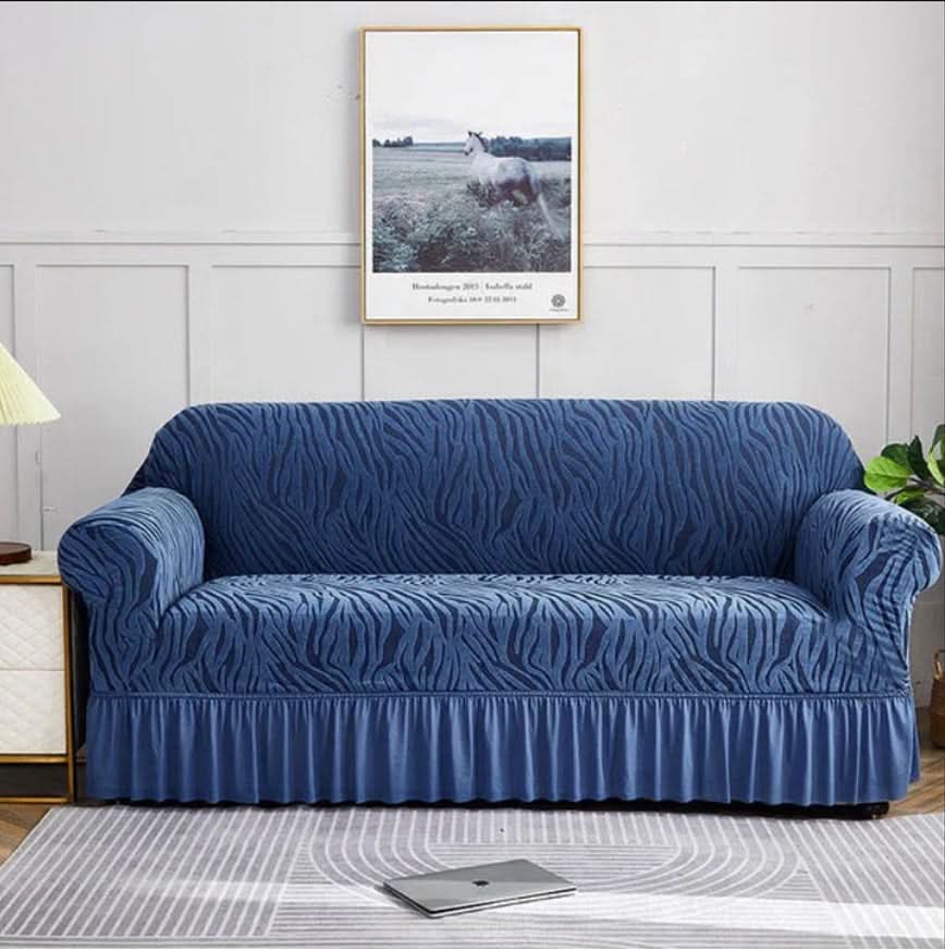 Zebra Velvet Sofa Covers (7 Seater) - Blue, Sofa Cover, Chase Value, Chase Value