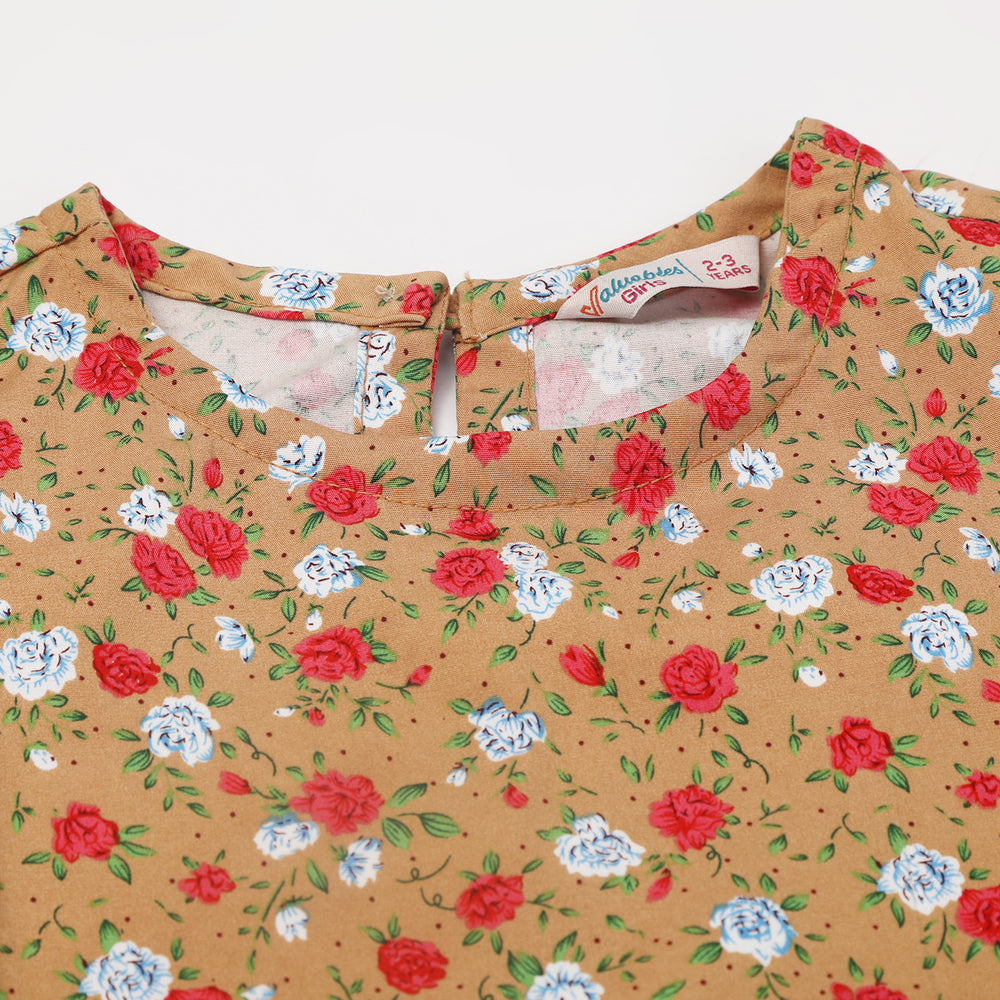 Girls Printed 2 Pcs Suit - Light Brown, Girls Shalwar Kameez, Chase Value, Chase Value