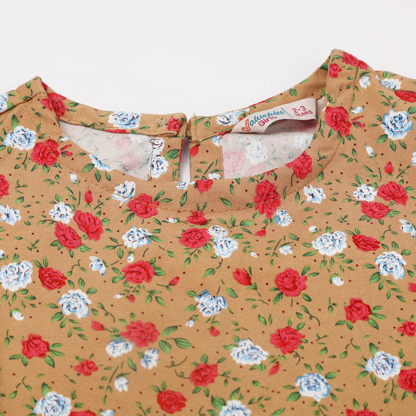 Girls Printed 2 Pcs Suit - Light Brown