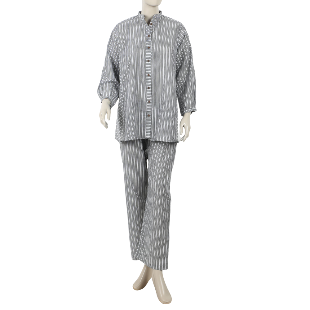 Women's Stripe Western Co-Ord Set - Grey, Women Co-Ord Set, Chase Value, Chase Value