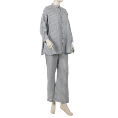 Women's Stripe Western Co-Ord Set - Grey