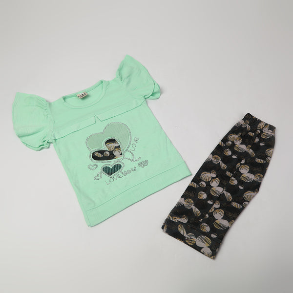 Girls Tight Half Sleeves Suit - Sea Green