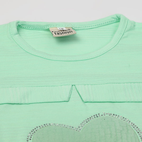 Girls Tight Half Sleeves Suit - Sea Green