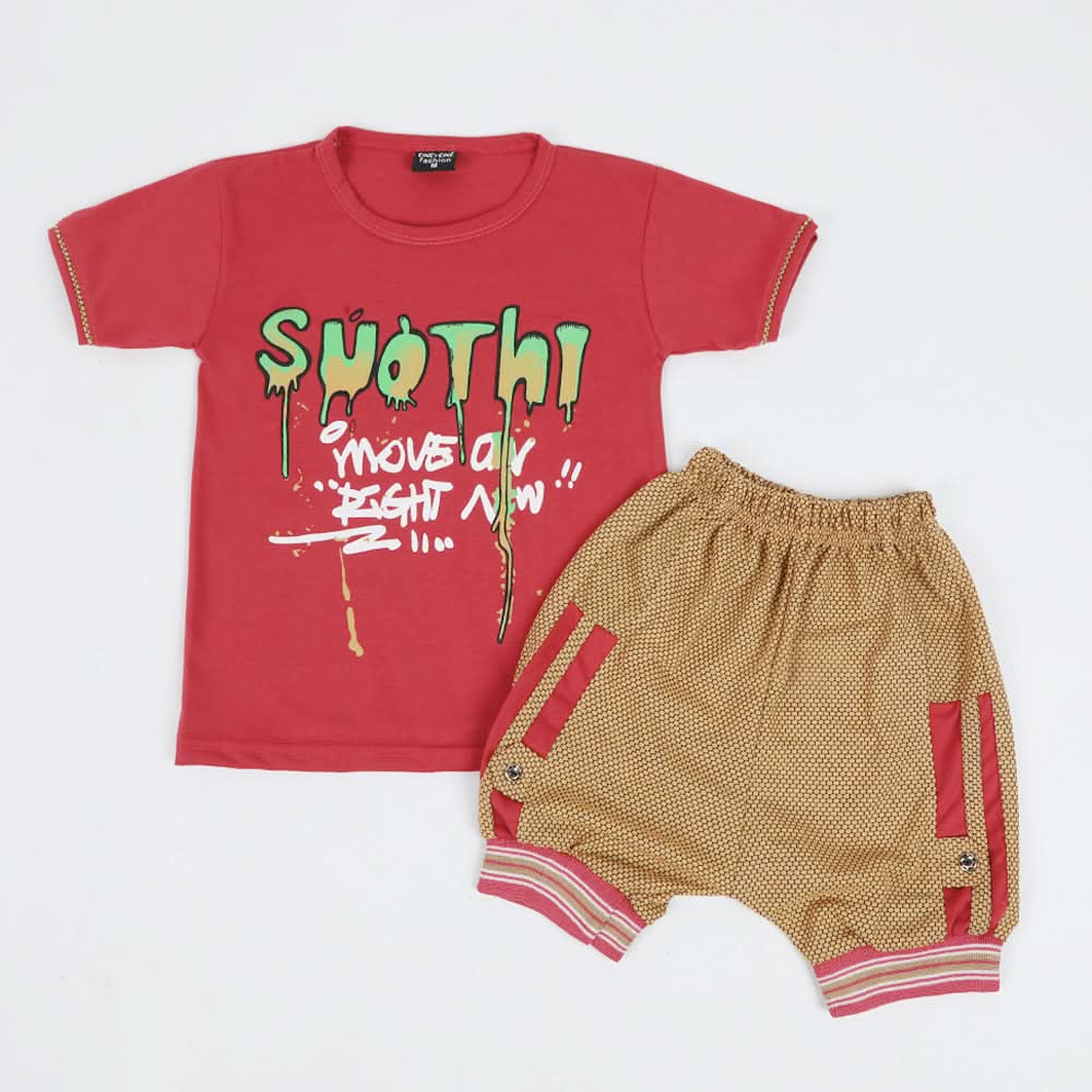 Boys Half Sleeves Short Suit - Dark Pink, Boys Sets & Suits, Chase Value, Chase Value