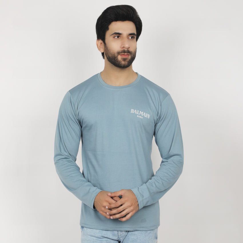 Men's Full Sleeves Printed T-Shirt - Light Grey