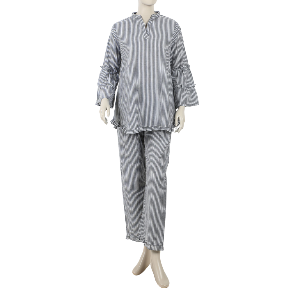 Women's Stripe Western Co-Ord Set - Grey, Women Co-Ord Set, Chase Value, Chase Value