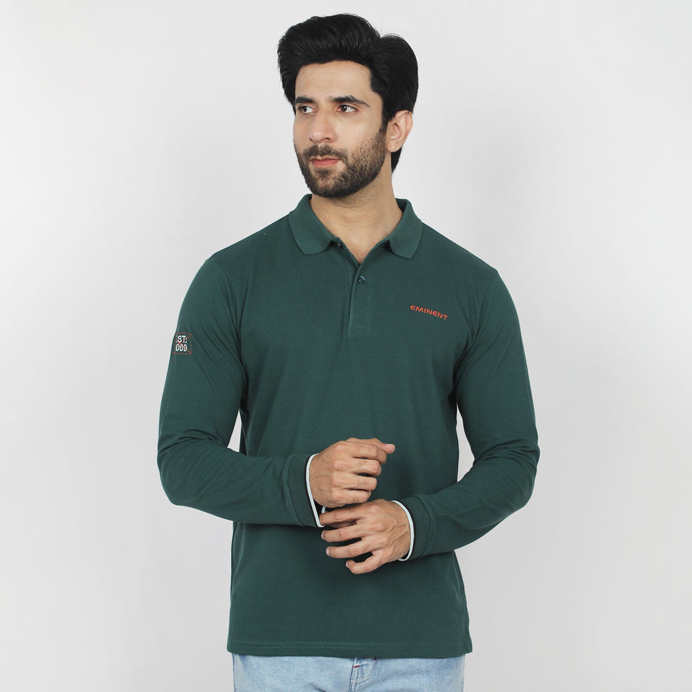 Eminent Men's Full Sleeves Polo T-Shirt - Dark Green, Men's T-Shirts & Polos, Eminent, Chase Value