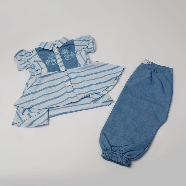 Girls Tight Half Sleeves Suit - Light Blue