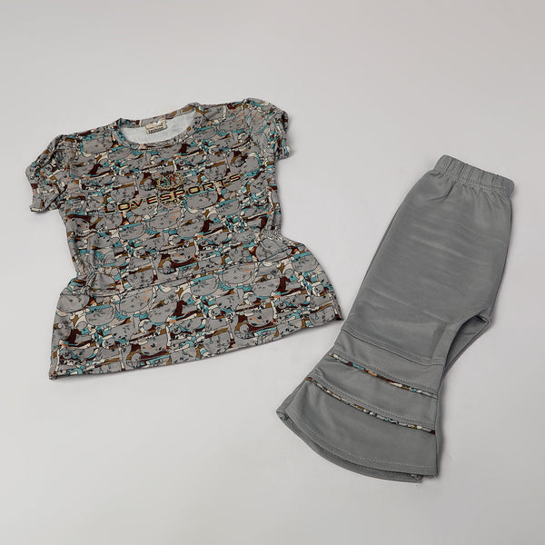 Girls Tight Half Sleeves Suit - Grey