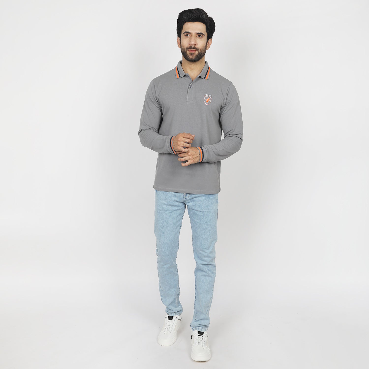 Eminent Men's Full Sleeves Polo T-Shirt - Ash Grey, Men's T-Shirts & Polos, Eminent, Chase Value