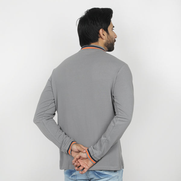 Eminent Men's Full Sleeves Polo T-Shirt - Ash Grey