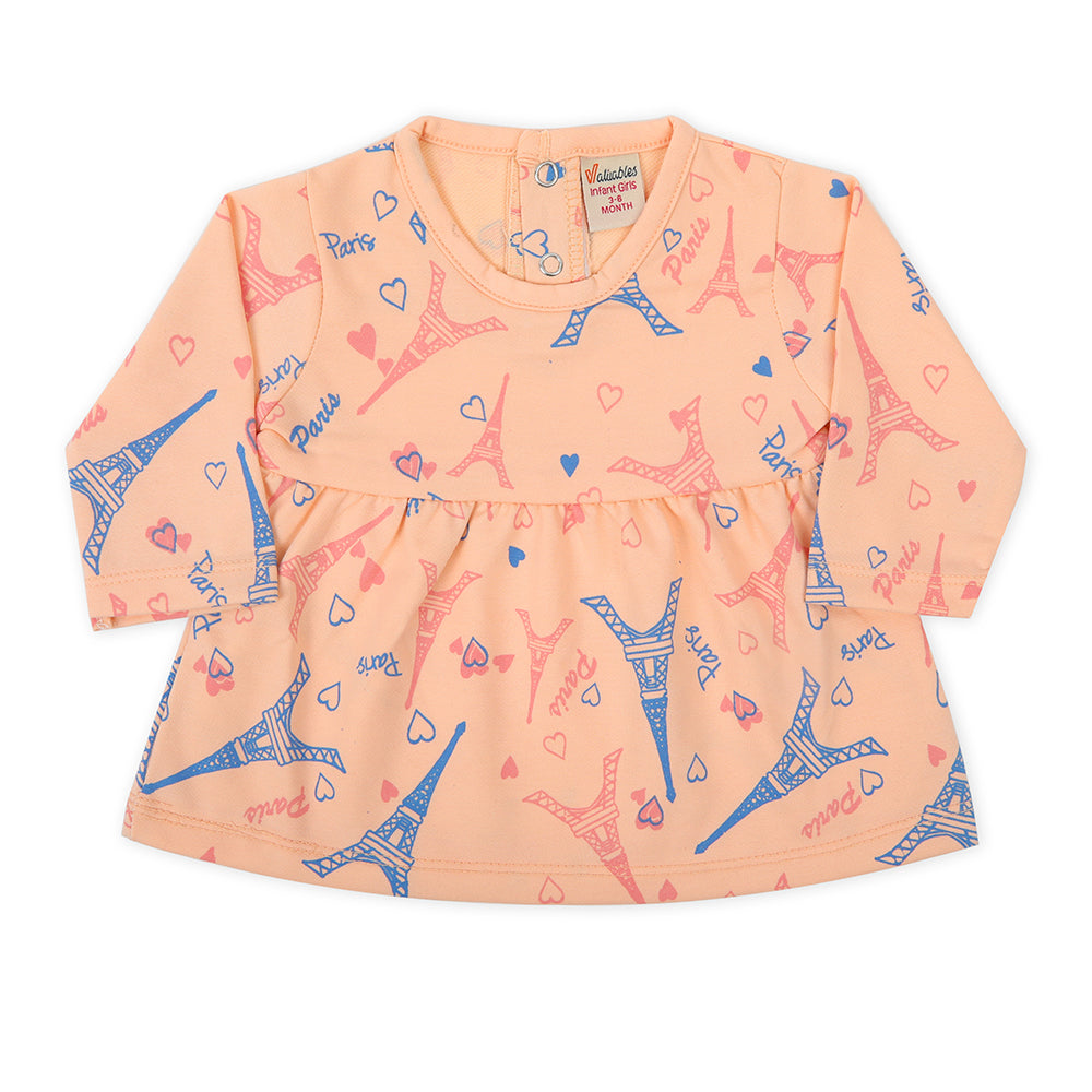 Newborn Girls Full Sleeves Frock - Peach, Newborn Girls Frocks, Chase Value, Chase Value