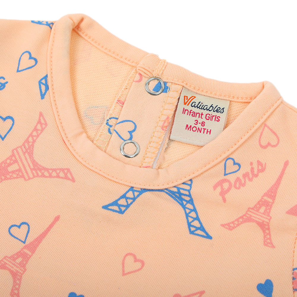 Newborn Girls Full Sleeves Frock - Peach, Newborn Girls Frocks, Chase Value, Chase Value