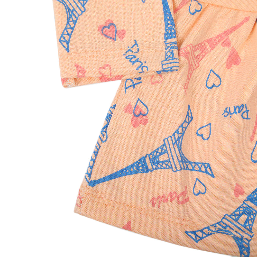 Newborn Girls Full Sleeves Frock - Peach, Newborn Girls Frocks, Chase Value, Chase Value