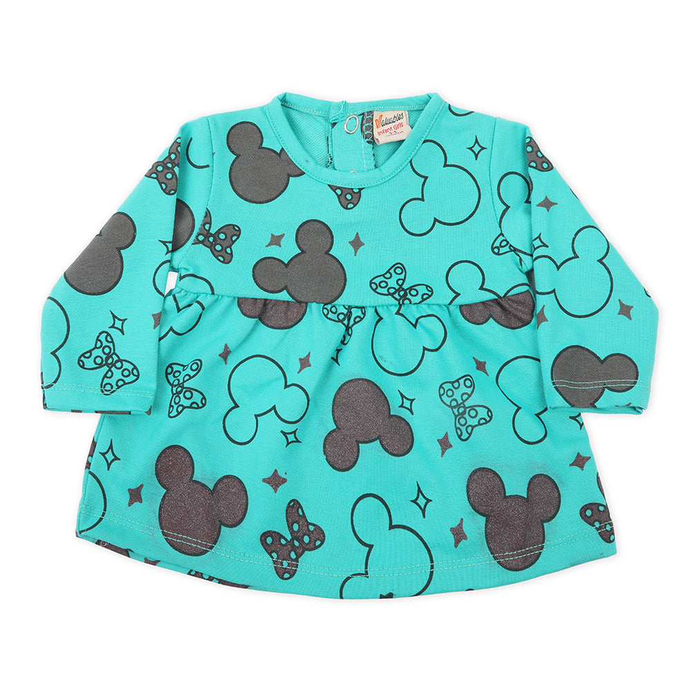 Newborn Girls Full Sleeves Frock - Sea Green, Newborn Girls Frocks, Chase Value, Chase Value