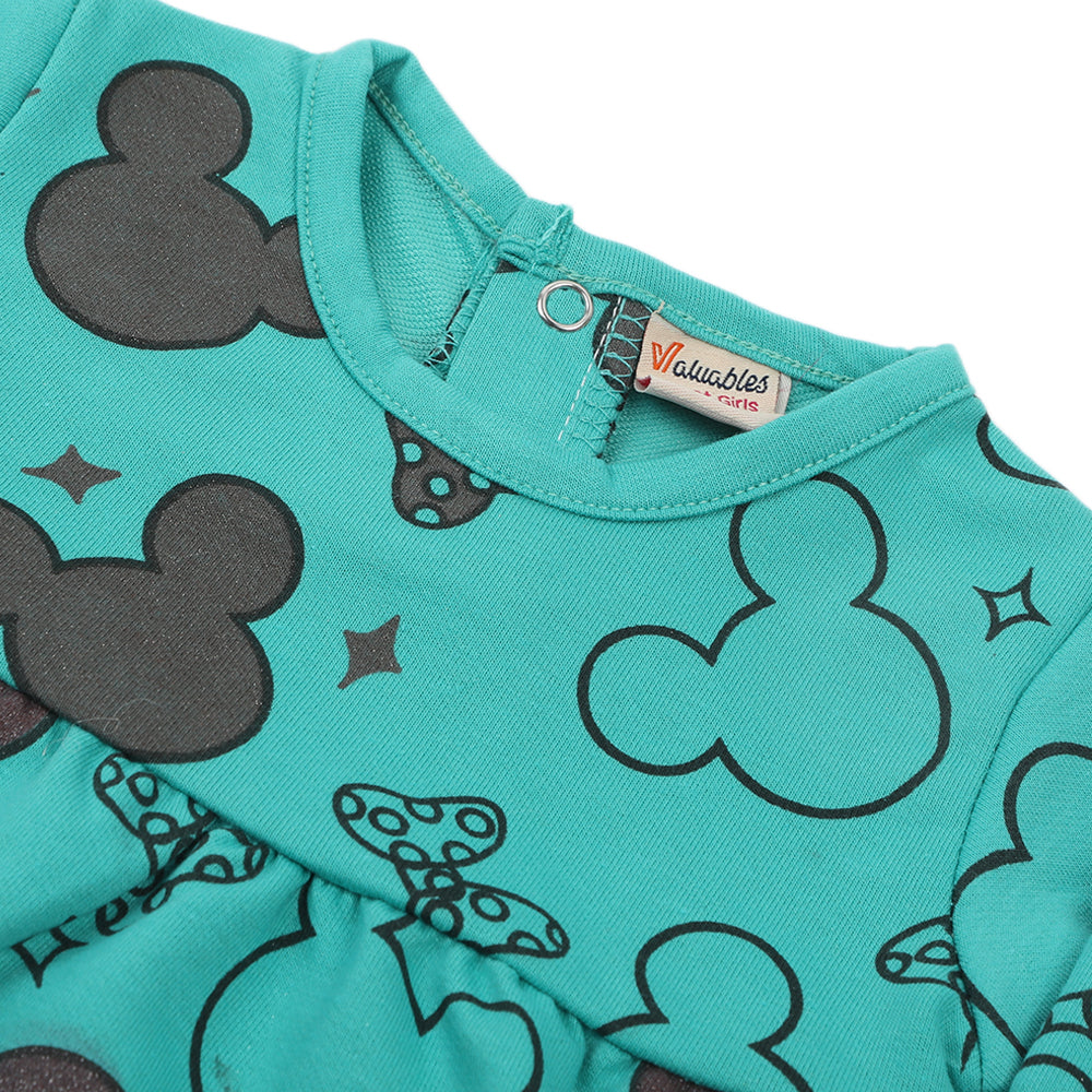 Newborn Girls Full Sleeves Frock - Sea Green, Newborn Girls Frocks, Chase Value, Chase Value