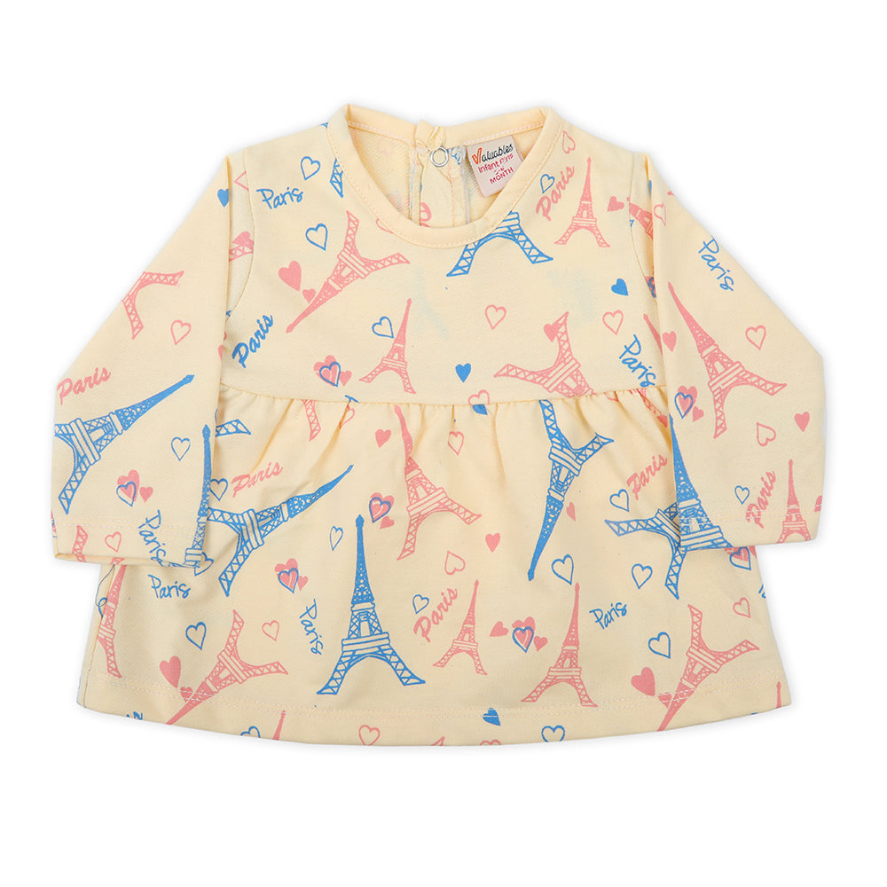 Newborn Girls Full Sleeves Frock - Fawn, Newborn Girls Frocks, Chase Value, Chase Value