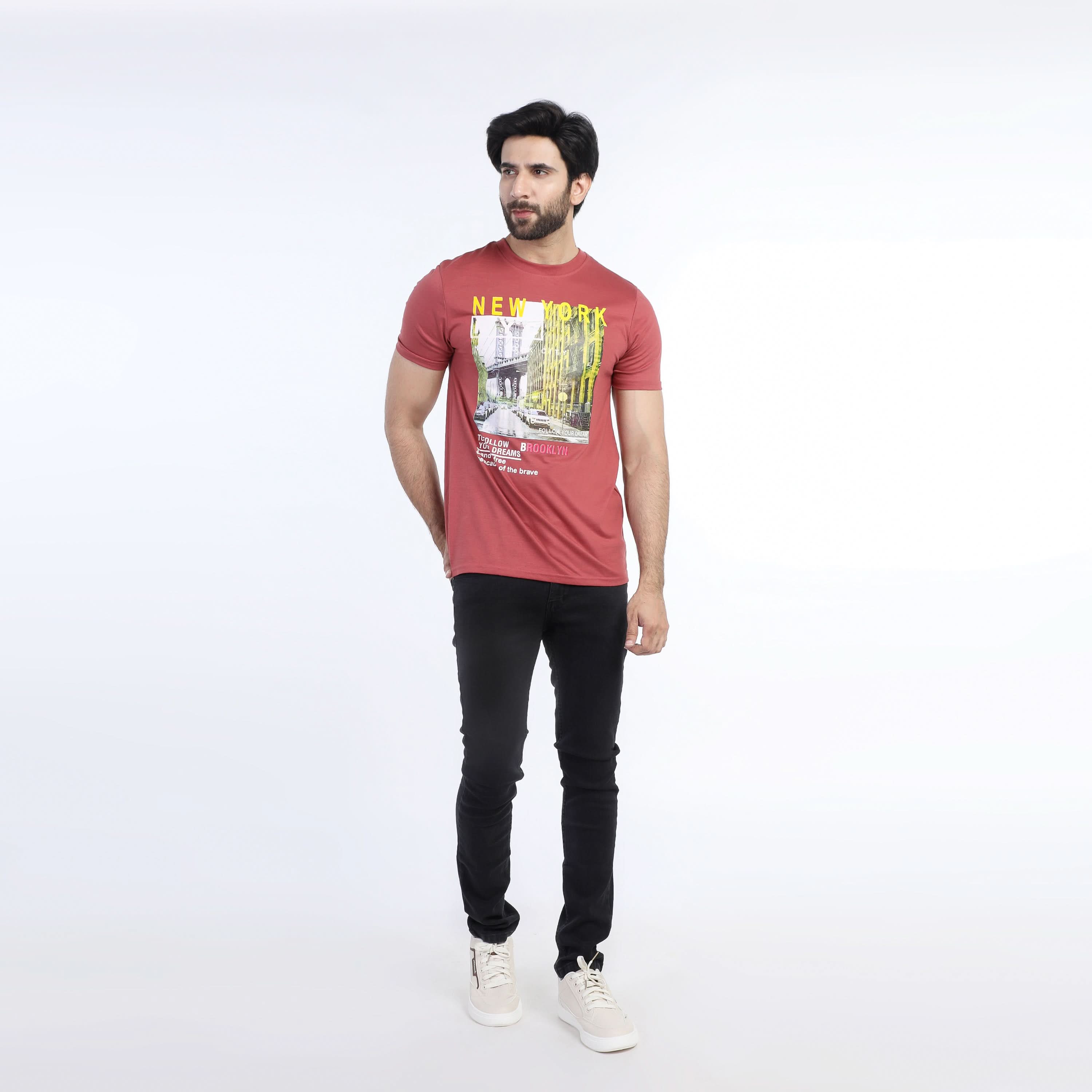 Men's Half Sleeves Printed T-Shirt - Burgundy, Men's T-Shirts & Polos, Chase Value, Chase Value