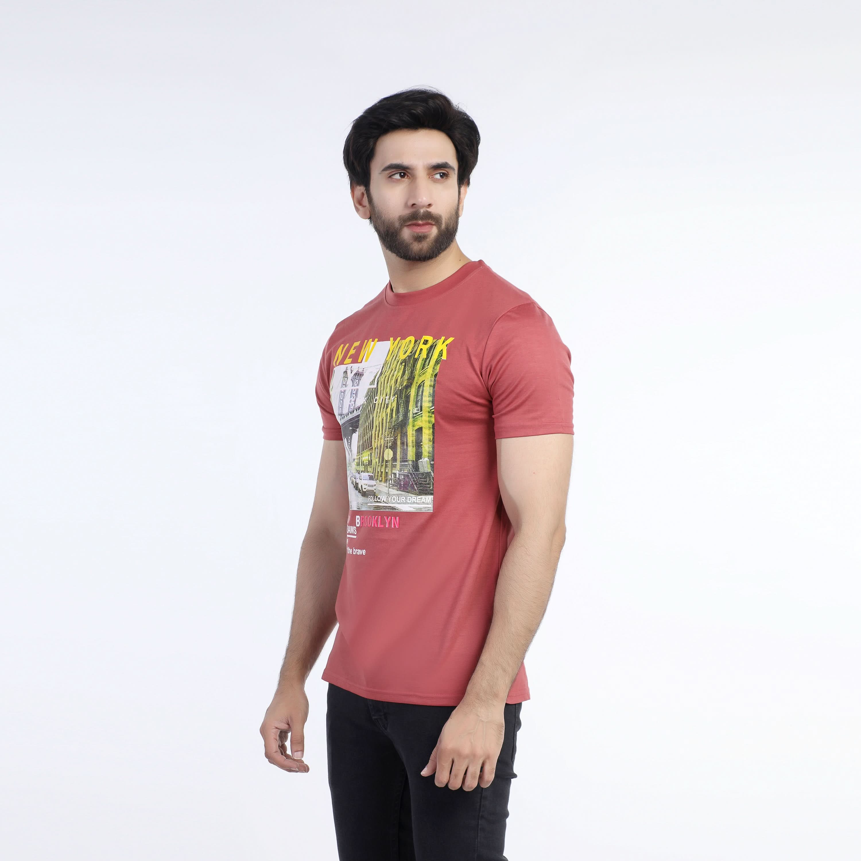 Men's Half Sleeves Printed T-Shirt - Burgundy, Men's T-Shirts & Polos, Chase Value, Chase Value