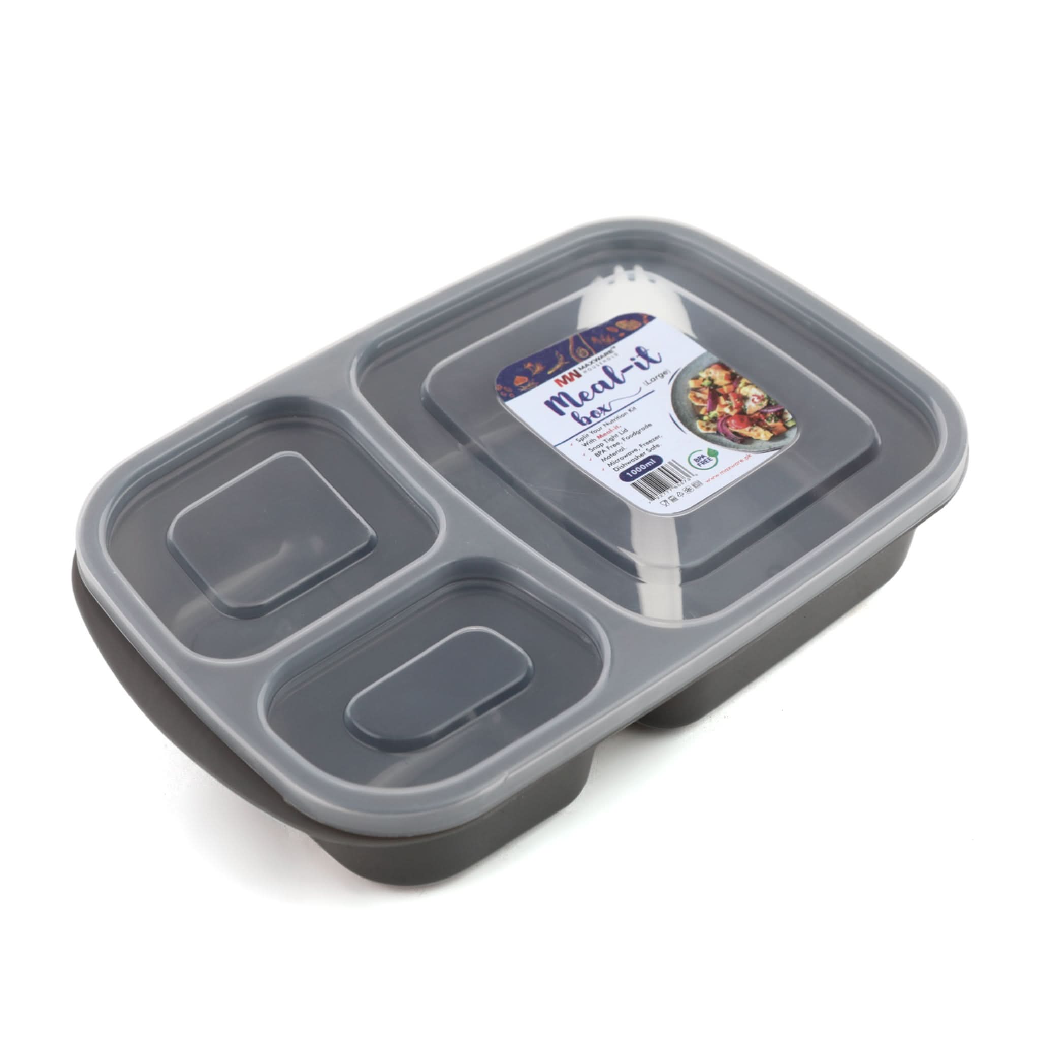 Max Ware Meal It Box Large With Spoon - Grey, Glassware & Drinkware, Chase Value, Chase Value